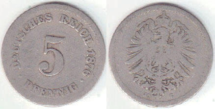 1876 J Germany 5 Pfennig A008640